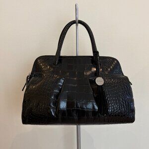 Furla Black Patent Leather Croc Embossed Handbag